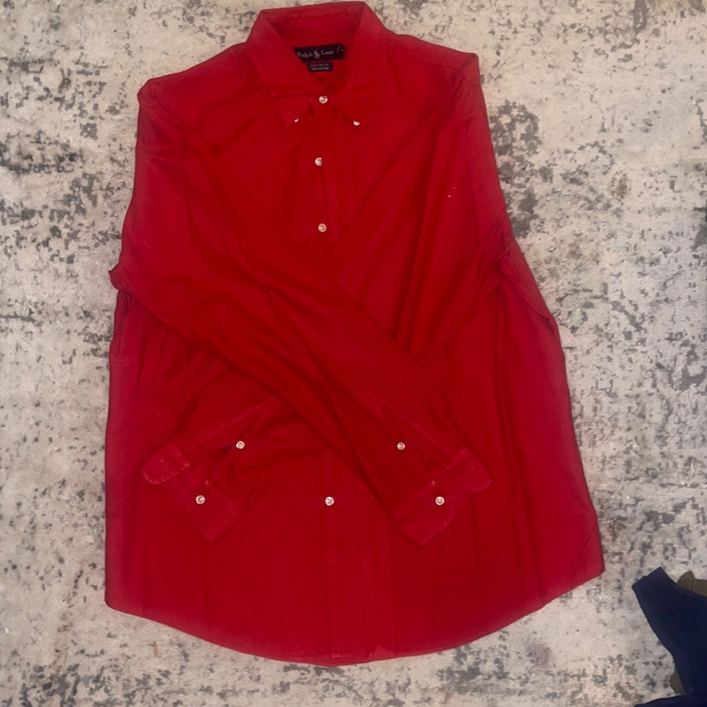 Mens Polo Ralph Lauren Red Relaxed Fit Cotton Twill Button Up Shirt Size L